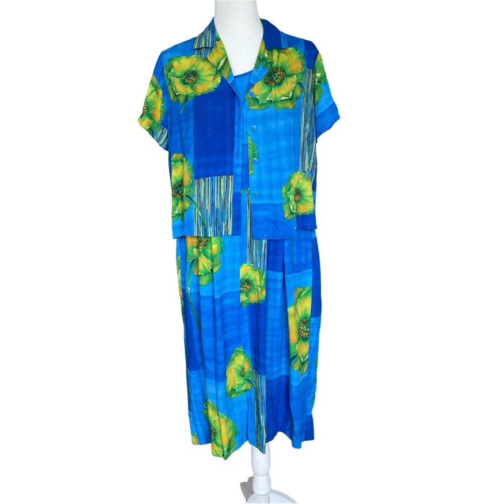 JAMS WORLD Two Piece Blue and Yellow Dress with short jacket. Size S